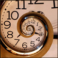 Small image of a clock face winding in ever smaller circles into infinity.