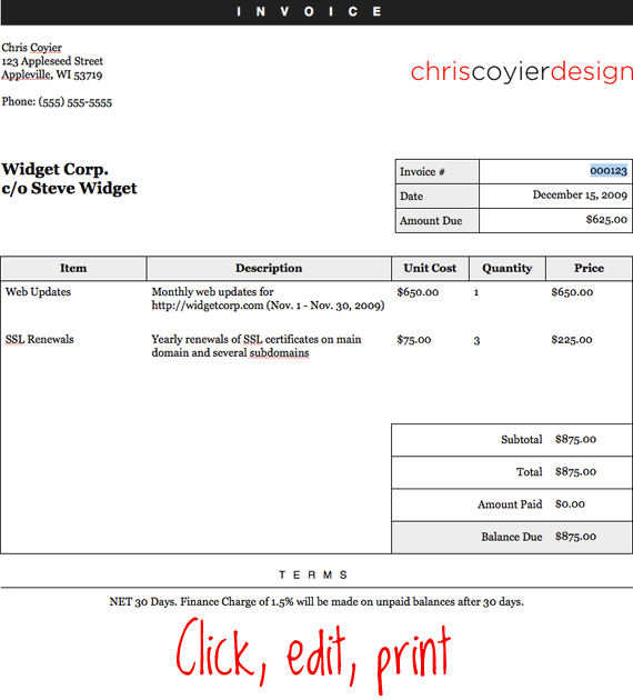 make an editable printable html invoice css tricks css tricks