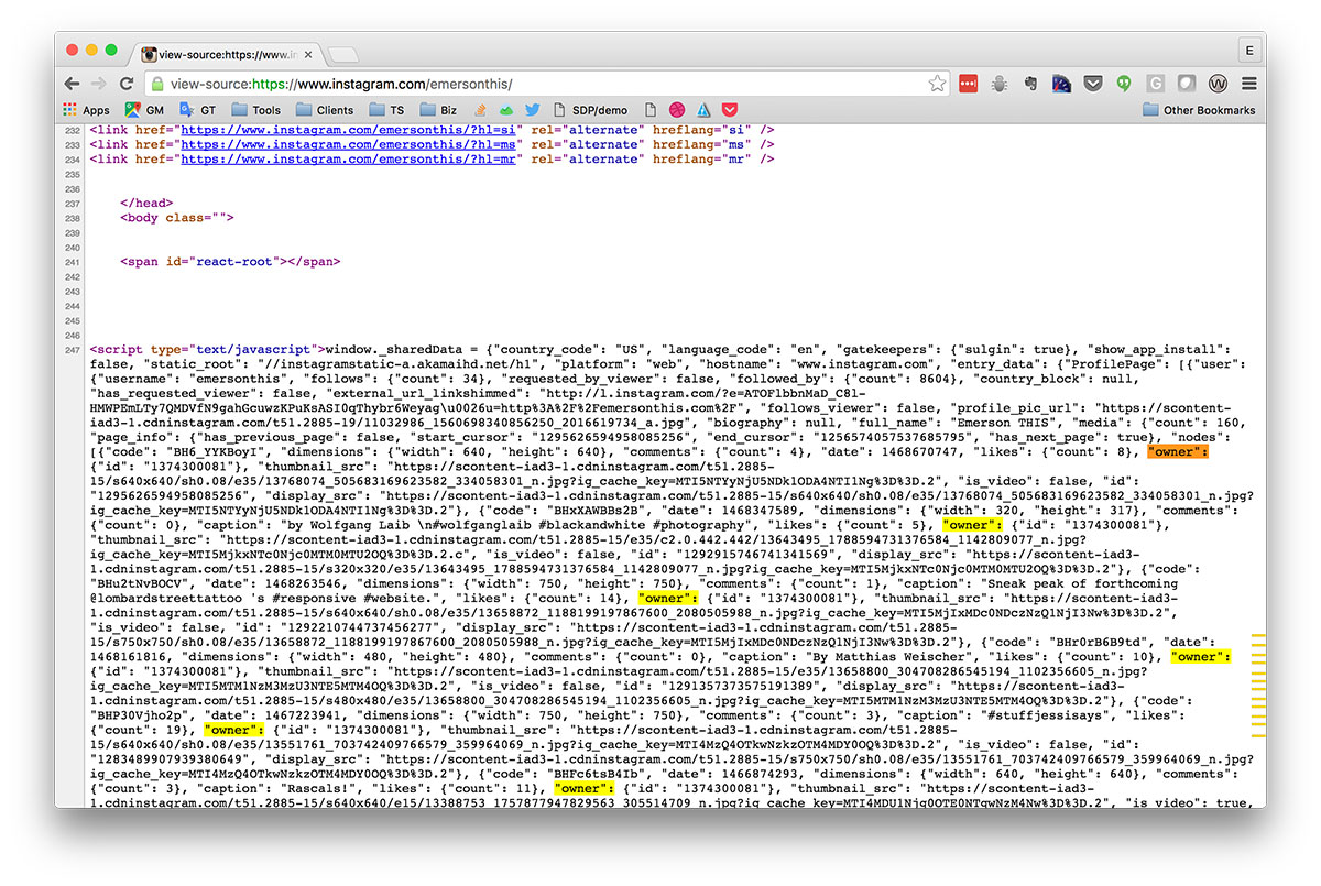 looking at the source code of instagram user page to find the user id - instagram follower ios integration