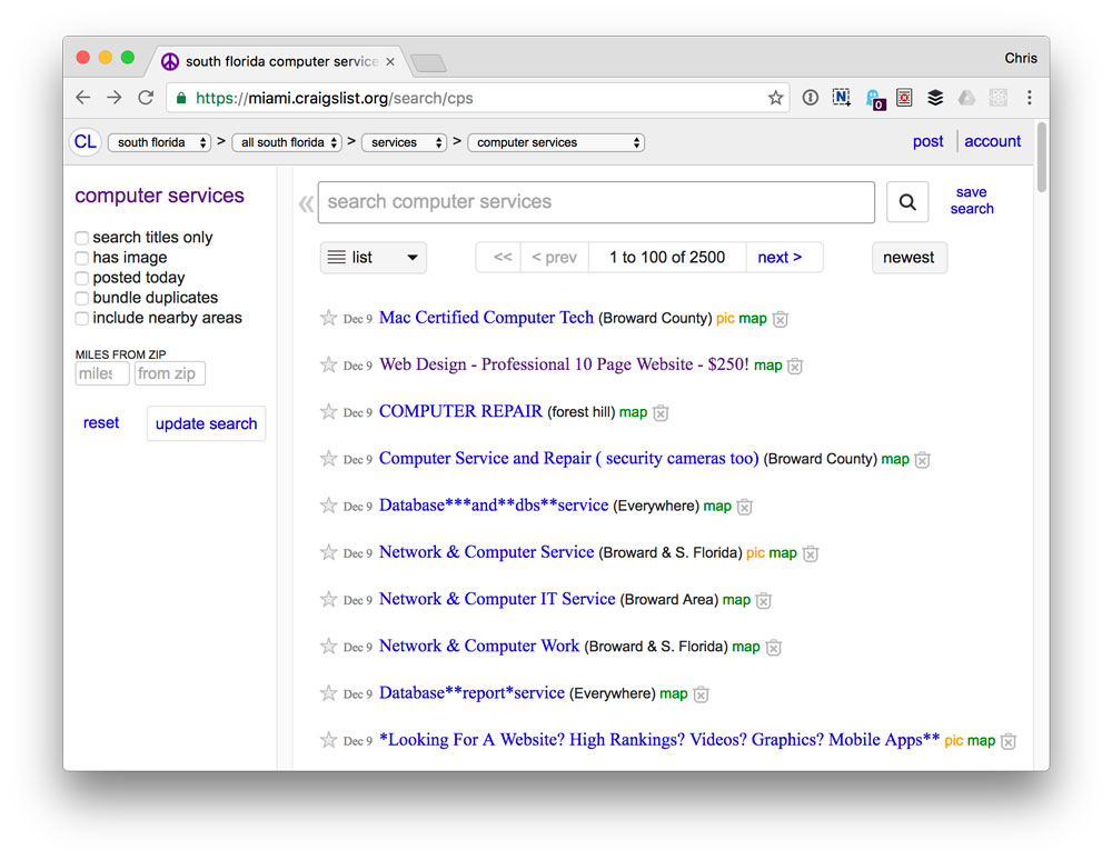 Craigslist listings for web designers