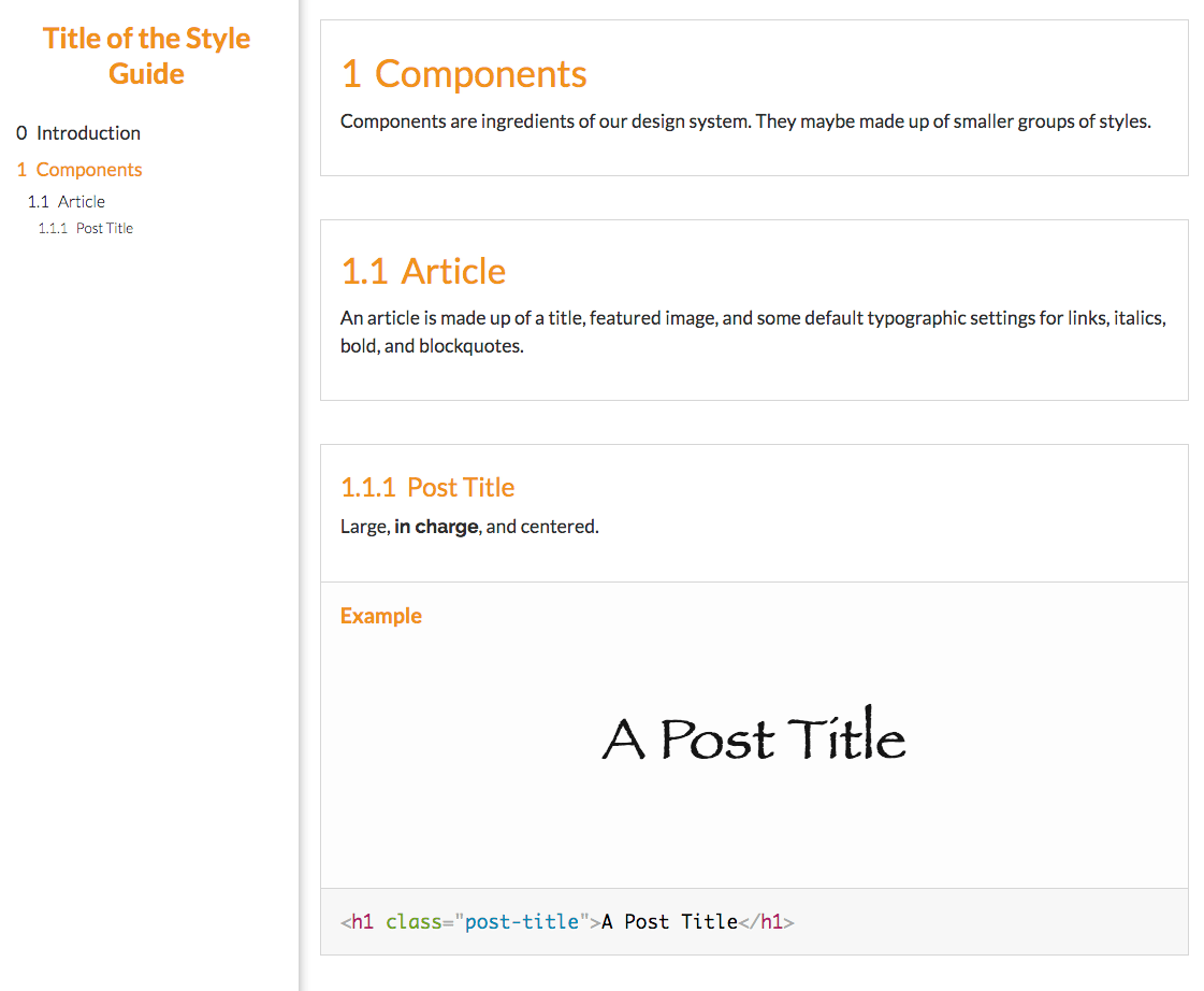 Components and article documentation