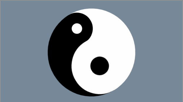 Animated gif. The yin and yang symbol is rotating while its two lobes alternate increasing and decreasing in size - whenever one is increasing, it squishes the other one down.