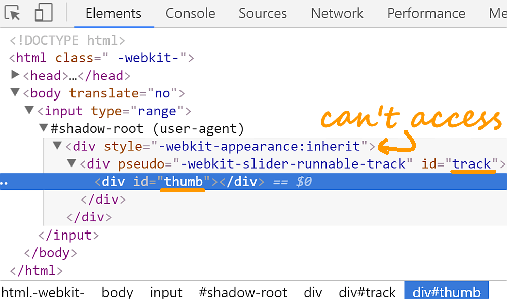 Chrome screenshot of the structure we have inside a range input.