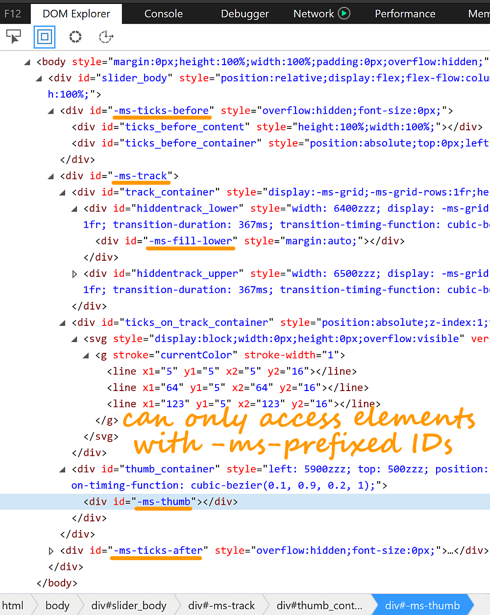 Edge screenshot of the structure we have inside a range input.