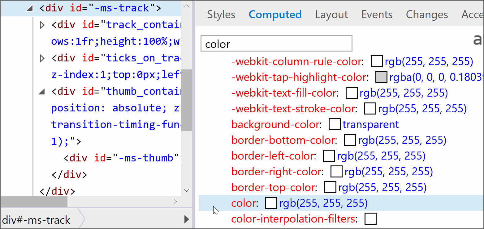 Resetting the color to initial in Edge.