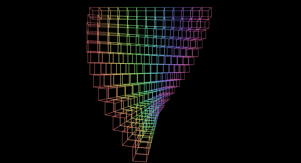 Screenshot. The assembly wireframe now appears twisted, with every row being rotated at a different angle, increasing from top to bottom.