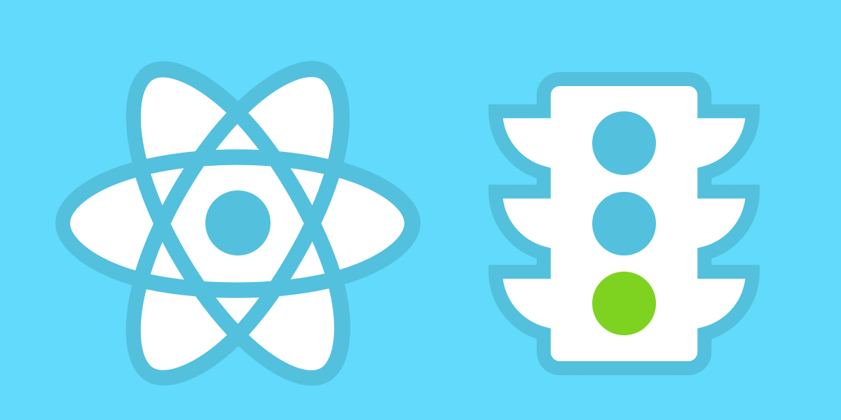 React Logo on the left and am animated traffic light on the right