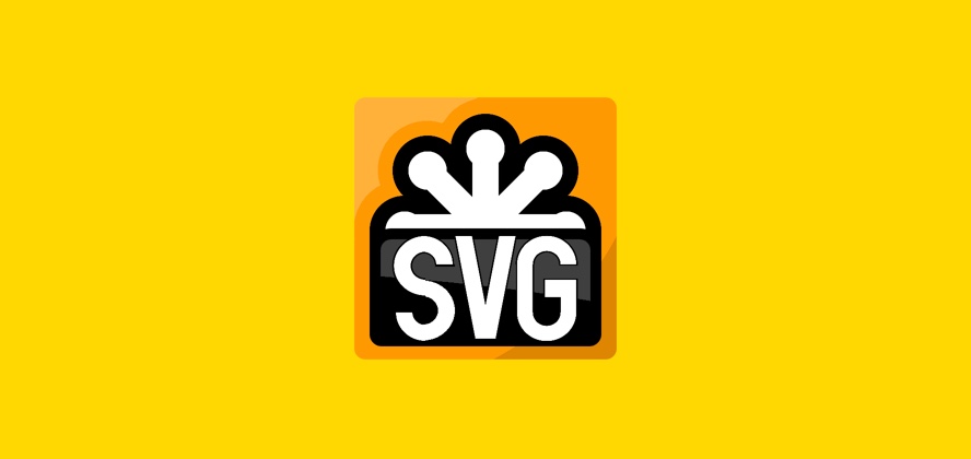 A screenshot of the official SVG logo recreated using a single element in CSS on a yellow background.