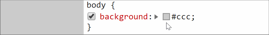 Animated gif. Shows how to cycle through formats (hex/ RGB/ HSL) via DevTools. In both Chrome and Firefox, we do this by keeping the Shift key pressed and clicking the square or circle in front of the <color> value.