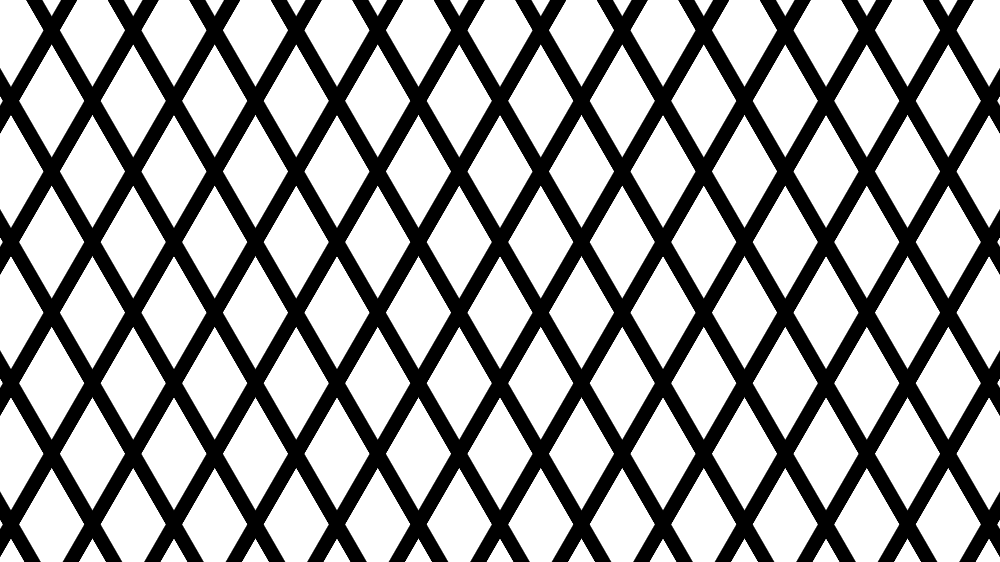 Pattern with white rhombic shapes at the intersection of thick black hashes angled in two different directions.