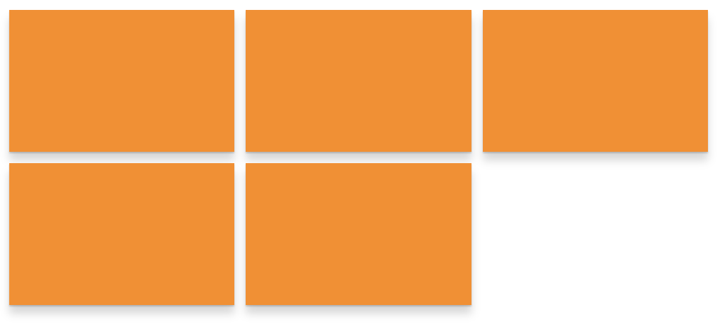 Five orange rectangles in two rows with three on the first row and two on the second row.