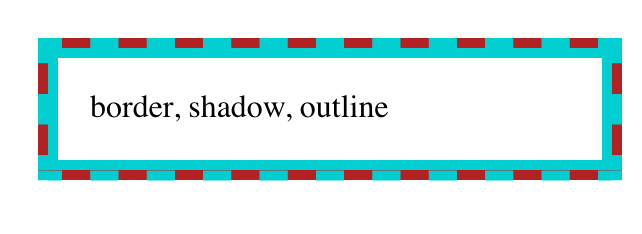 A box with a dashed red border and a turquoise background that not only fills the dash gaps, but overflows the red border toward the inside edge of the box.