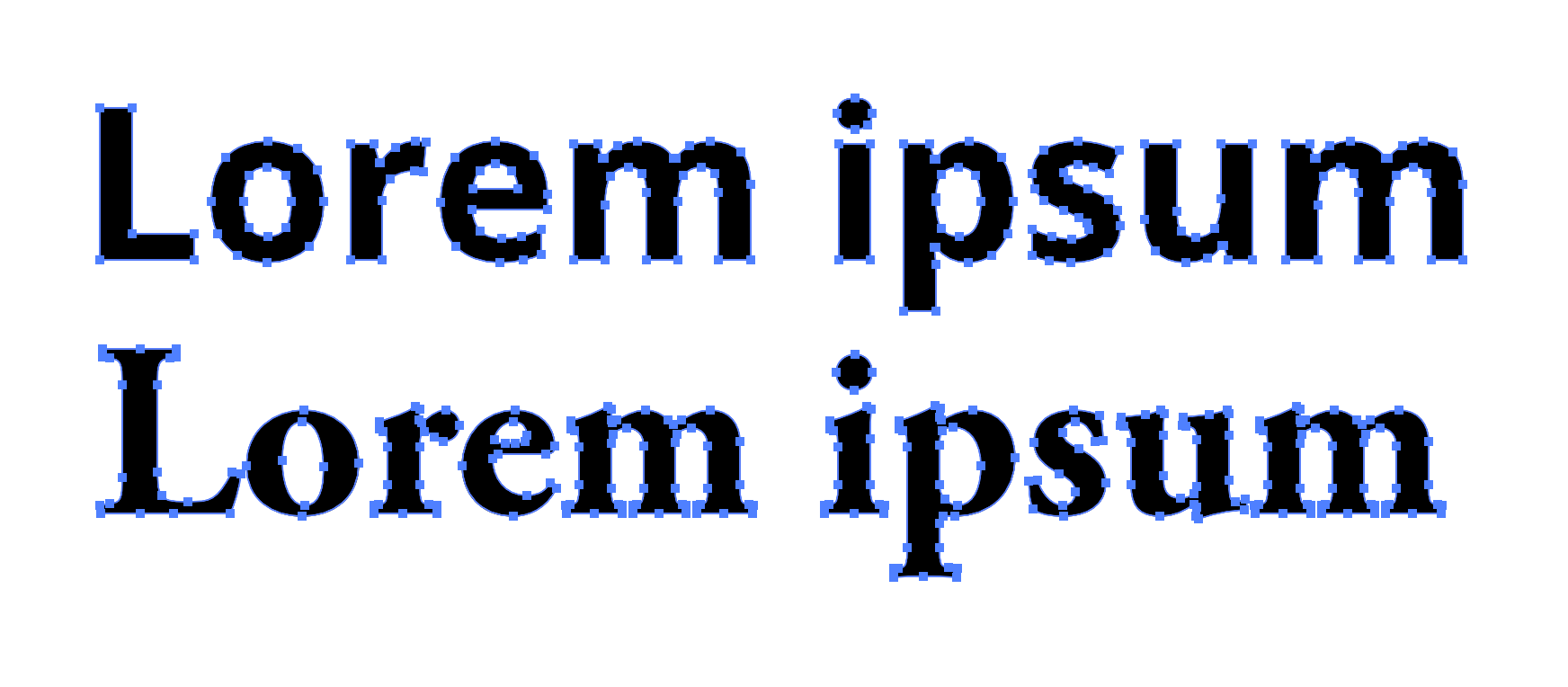 The vector points on the letters of Lorem Ipsum text shown on Open Sans and Garamond. It's not incredibly dramatic, but there are more points on Garamond