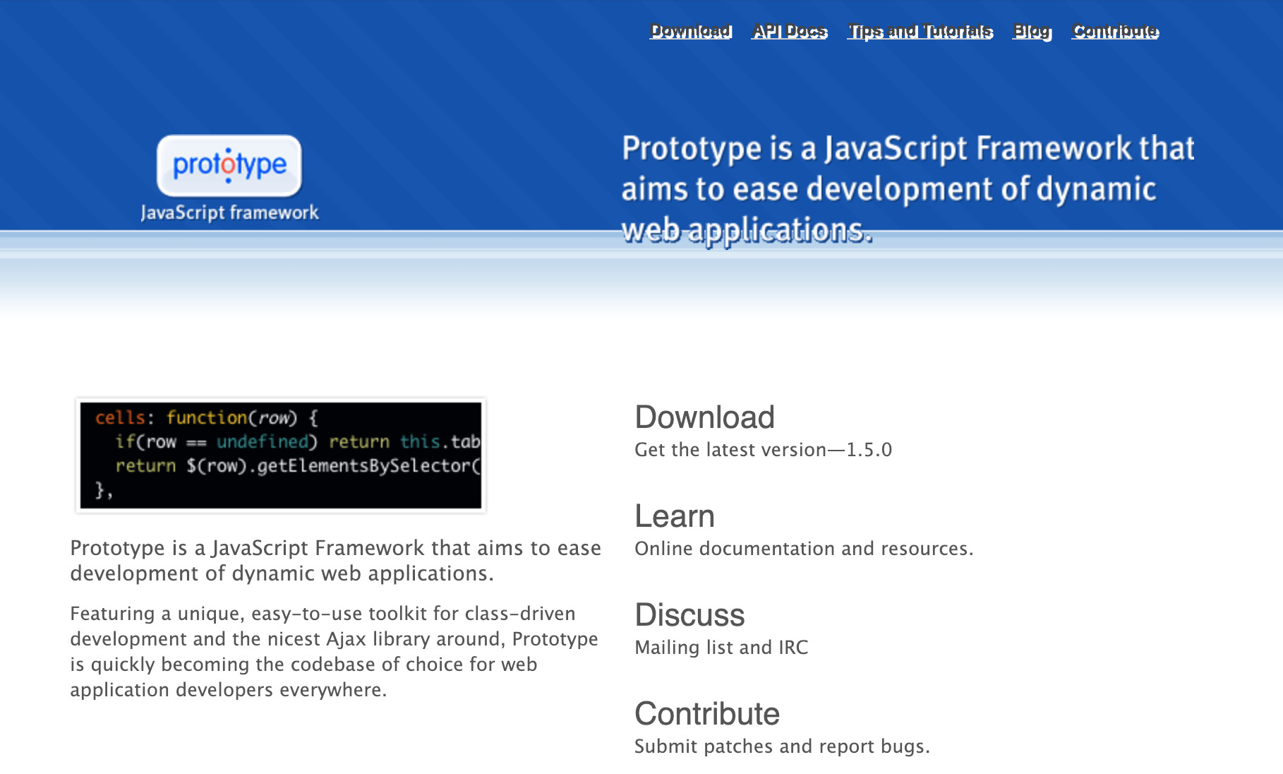 A screenshot of the Prototype website.
