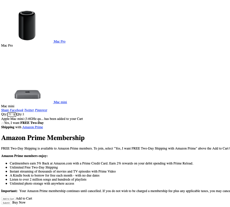 Part of product page showing Amazon Prime membership info