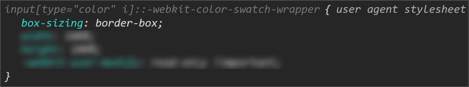 Chrome DevTools screenshot showing the <code>box-sizing</code> value for the swatch wrapper.