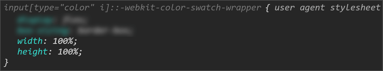 Chrome DevTools screenshot showing the size values for the swatch wrapper.