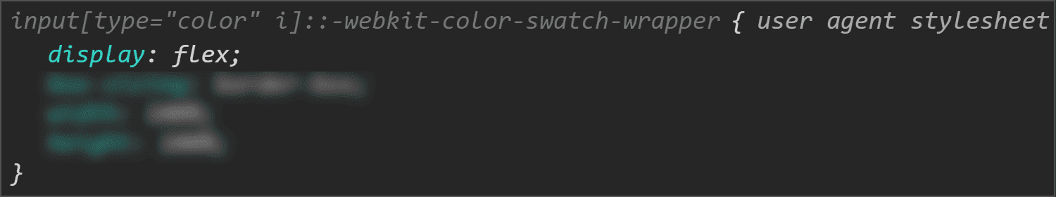 Chrome DevTools screenshot showing the display value for the swatch wrapper.