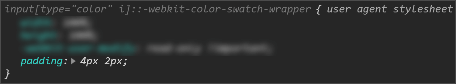 Chrome DevTools screenshot showing the padding values for the swatch wrapper.
