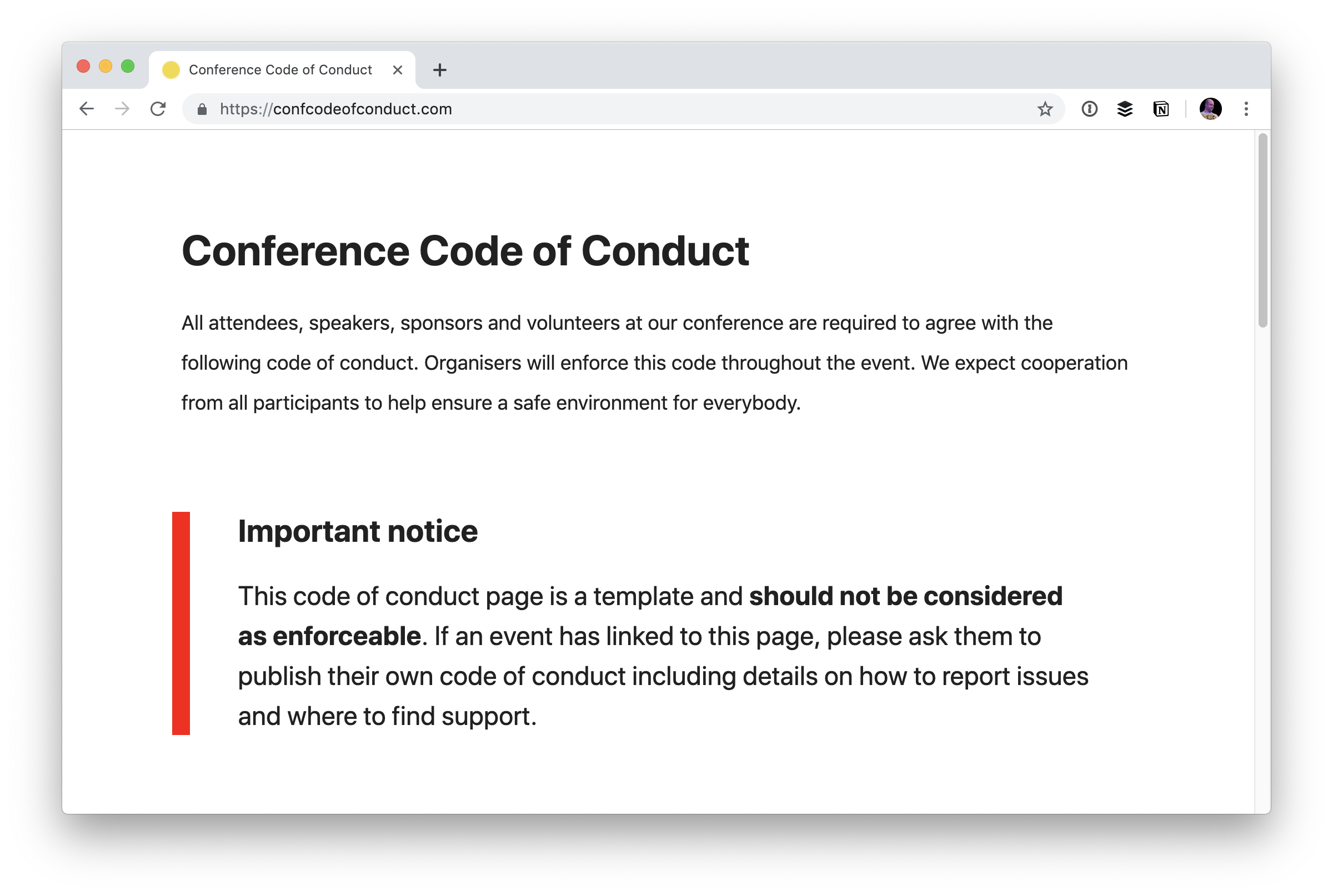 PSA: Linking to a Code of Conduct Template is Not the Same as Having a Code of Conduct