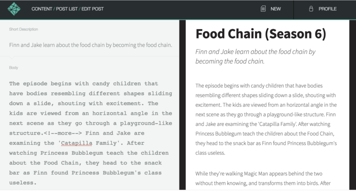 An editing screen in Netlify showing post fields on the left and a preview of the post on the right.