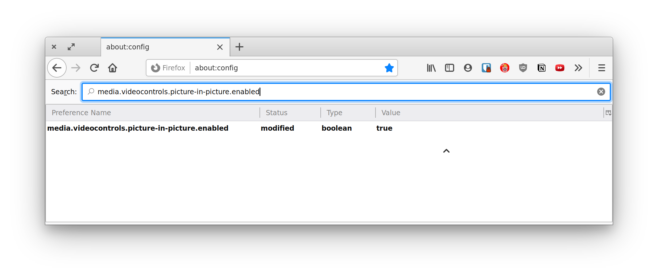 Showing the Firefox settings that enable picture-in-picture.