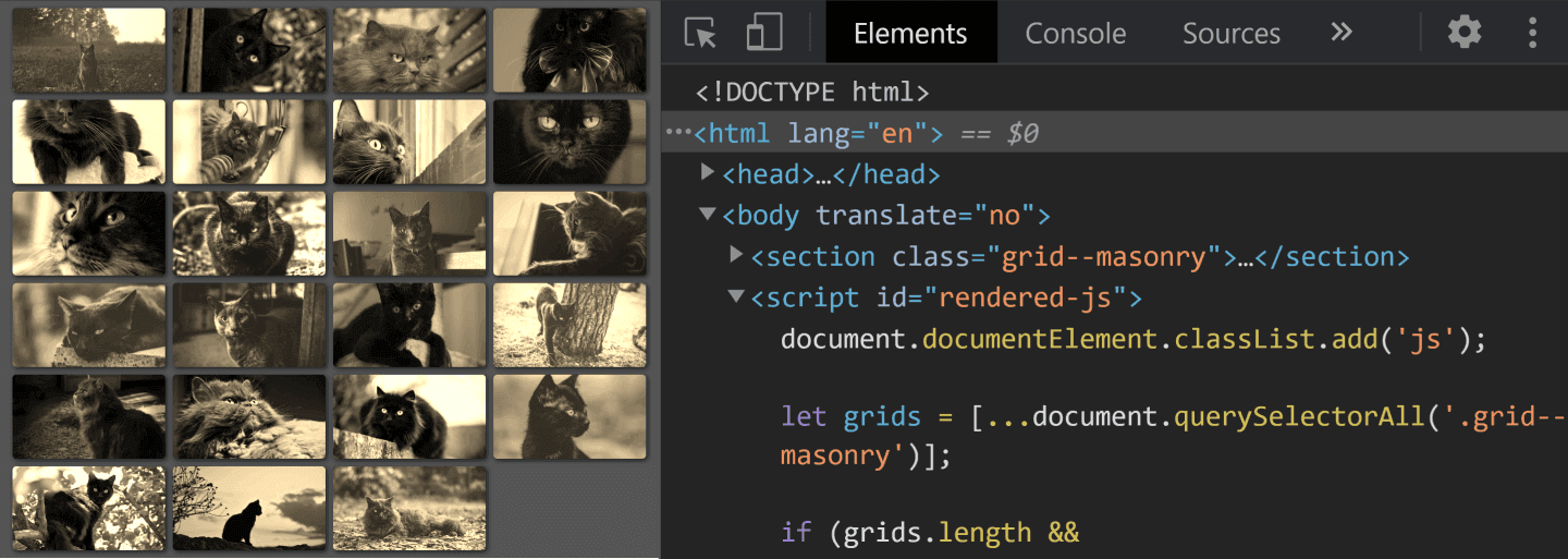 Screenshot showing the no JS grid.