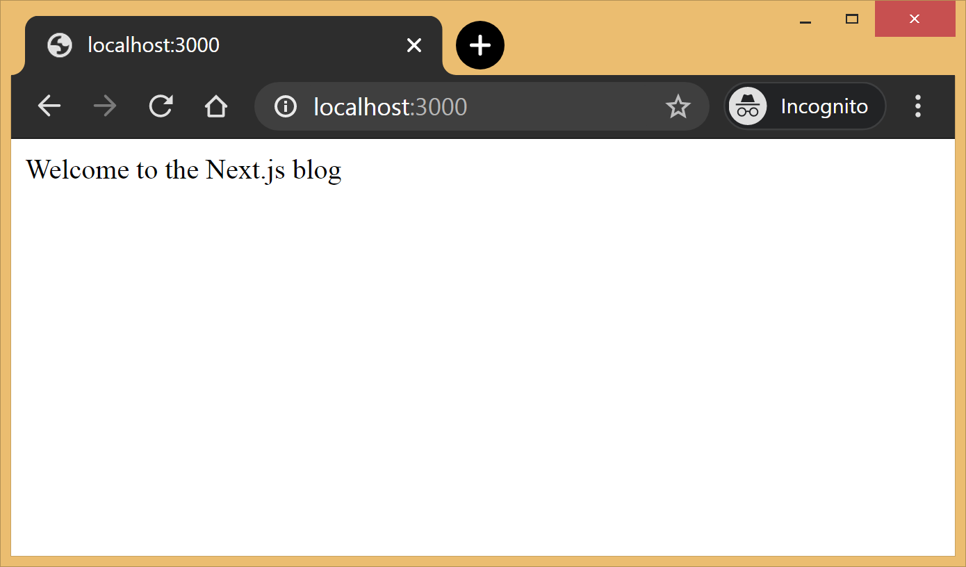Screenshot of the homepage in the browser. The content says welcome to the next.js blog.
