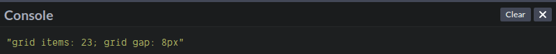 Screenshot showing the number of items and the row-gap logged in the console.