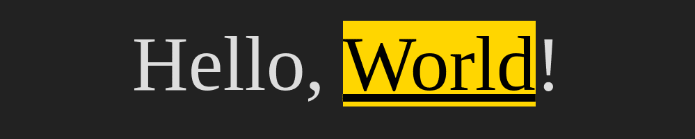 Screenshot of the result after blending the link pseudo with the link text. Since they're both gold, the result is black text on gold background.