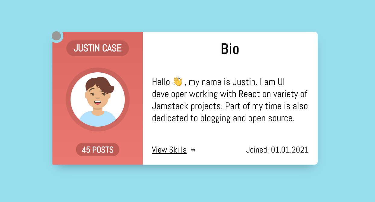 Card React js. SMARTDEV фото. Profile Card component. Component React file name.