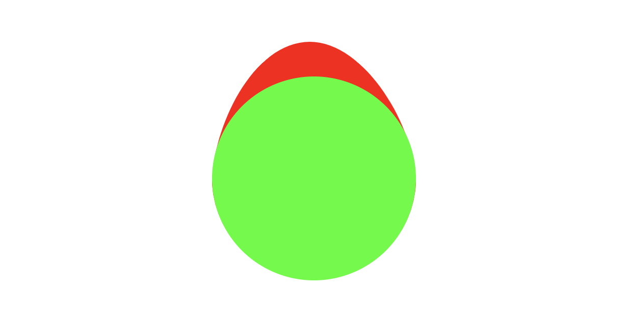 A bright green circle with a bright red shape coming out from the top of it, as if another shape is behind the green circle.
