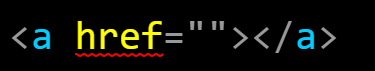 Showing the basic HTML markup for a link with syntax highlighting on a black background, where the href attribute is underlined in red.