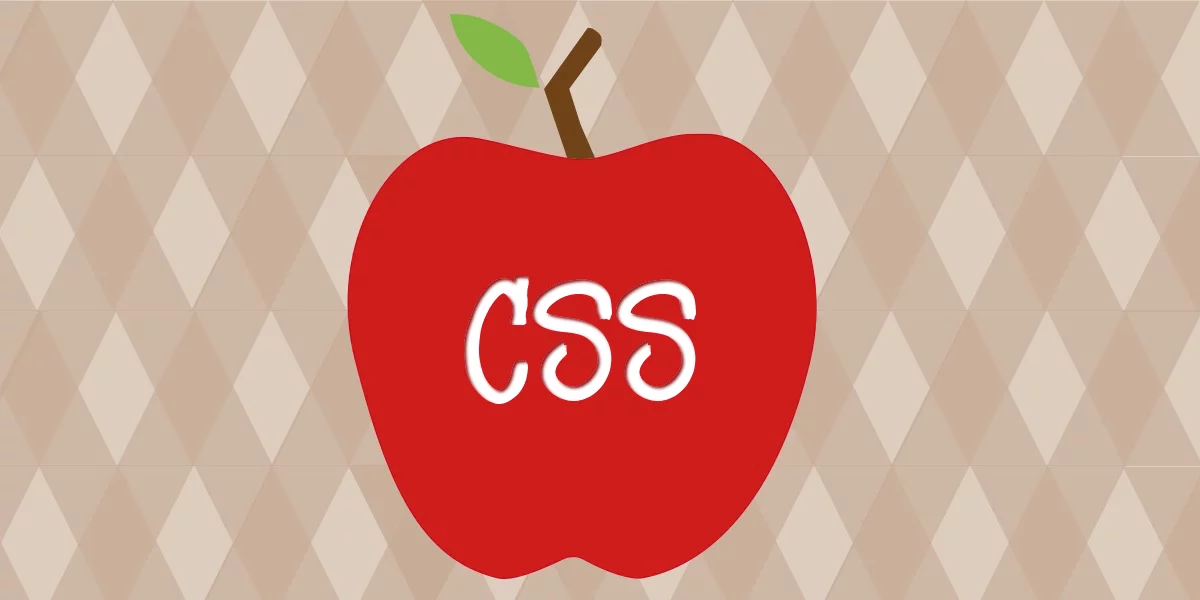 An illustrated red apple with CSS written in whiter in the center.