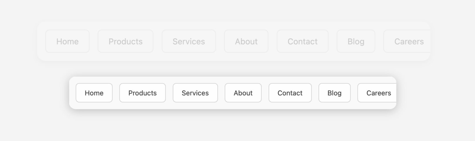 A horizontal menu of buttons in a single row being dragged by a mouse cursor. We can see the menu in its original position and its current dragged position.
