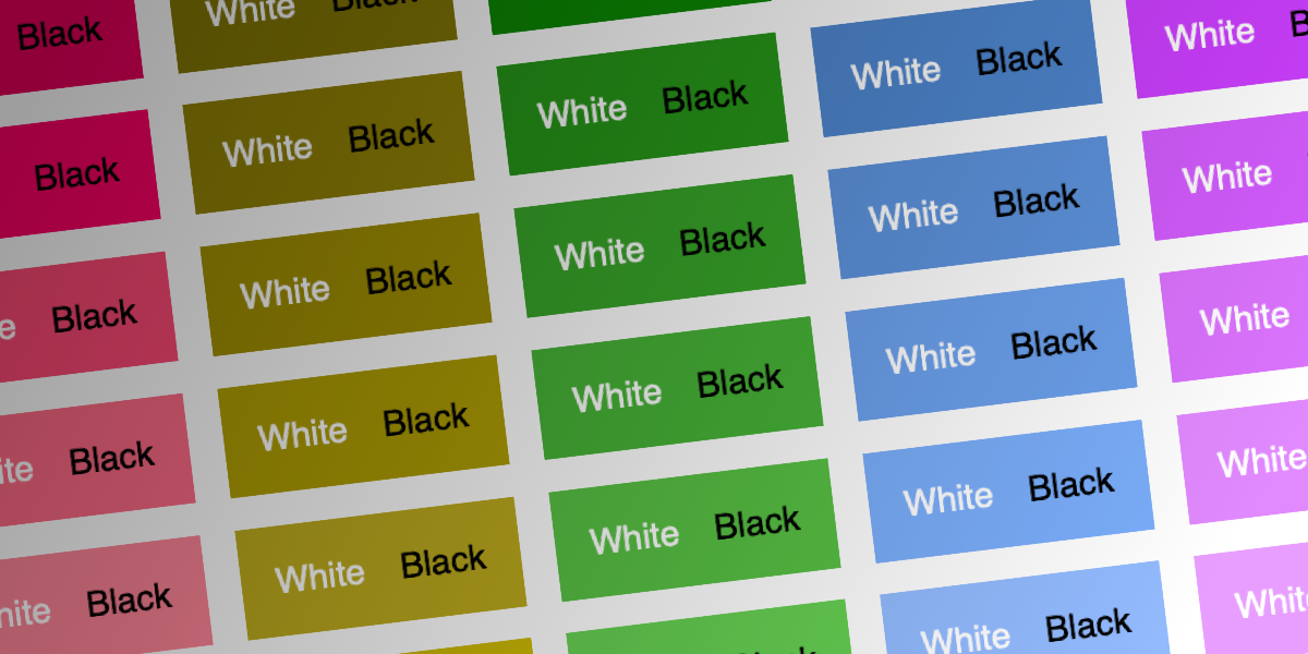Comparing white and black text on a grid of rectangles with different shades of background colors.