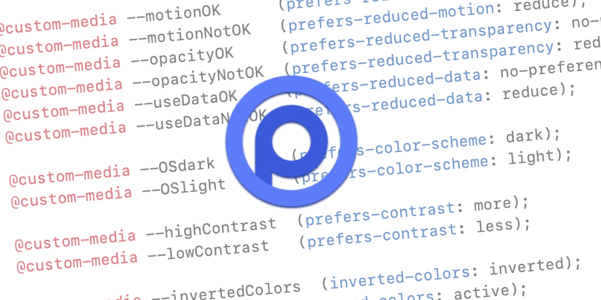 Open Props logo on top of a background of CSS @custom-media examples.