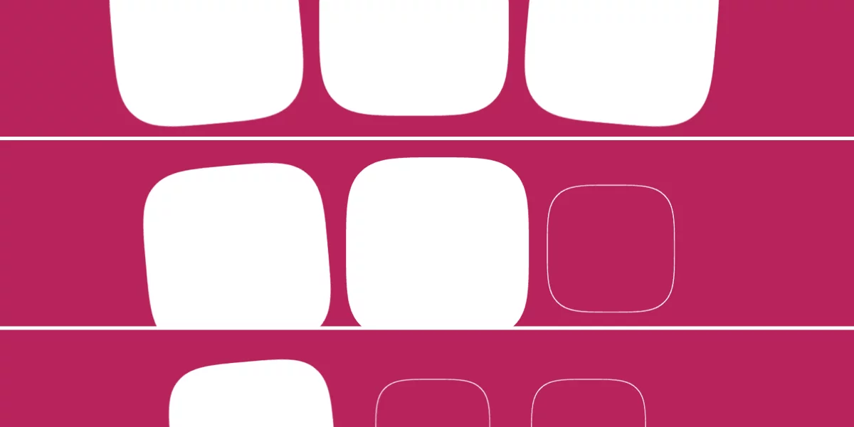 A row of white bordered squares against a bright magenta background, showing the squares in three stages of scrolling and each becoming solid white as it progresses.